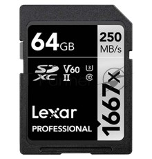 Карта LEXAR 64GB  Professional 1667x SDXC UHS-II cards,  up to 250MB/s read 80MB/s write C10 V60 U3