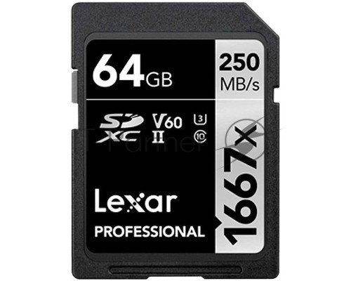Карта LEXAR 64GB  Professional 1667x SDXC UHS-II cards,  up to 250MB/s read 80MB/s write C10 V60 U3