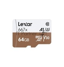 Карта LEXAR 64GB  Professional 667x SDXC UHS-I cards, up to 100MB/s read 60MB/s write C10 V30 U3