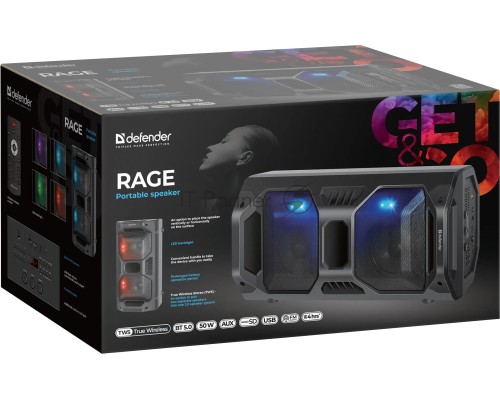Портативная акустика Defender Rage 50Вт, Light/BT/FM/USB/LED/TWS   65109