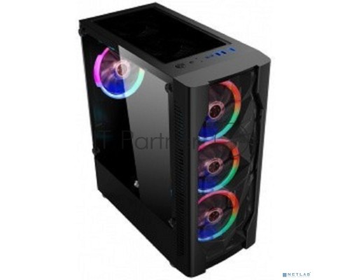 Компьютерный корпус 1STPLAYER D4-BK-4G6 DK D4 BLACK / ATX, tempered glass, metal mesh / 4x 120mm LED fans inc. / D4-BK-4G6