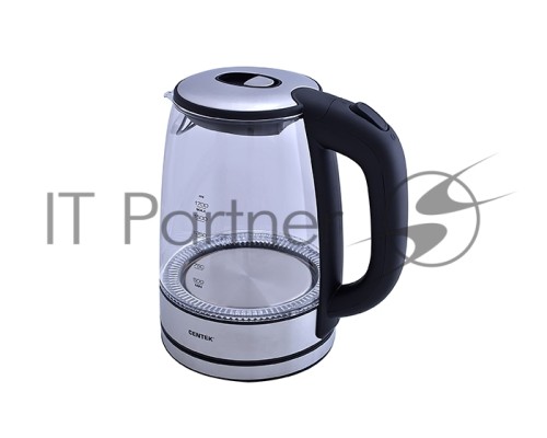 Чайник Centek CT-0030 черный стекло 1.7л, 2200Вт, внутр. LED подсветка,защита от вкл б/воды