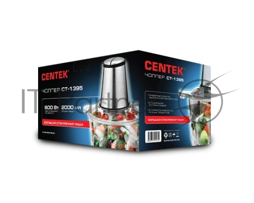 Измельчитель Centek CT-1395 Сталь <600Вт> 2 скорости, стеклянная чаша 2,0л, разборные ножи, 4 лезвия