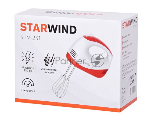 Миксер ручной Starwind SHM-251 250Вт белый/коралловый