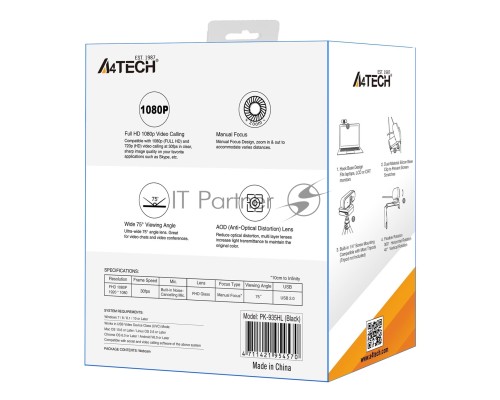 Камера Web A4 PK-935HL черный 2Mpix (1920x1080) USB2.0 с микрофоном