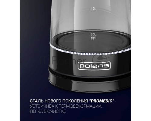 Электрический чайник Polaris PWK 1715 CGL 1.7л. 2200Вт черный (корпус: стекло)
