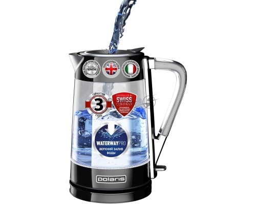 Электрический чайник Polaris PWK 1715 CGL 1.7л. 2200Вт черный (корпус: стекло)