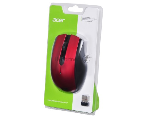 Мышь беспроводная Acer OMR032 черный/красный, 1600 dpi, радиоканал, USB, кнопки - 4