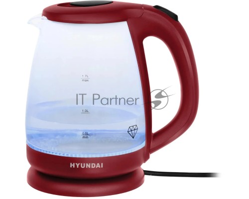Чайник электрический Hyundai HYK-G1002 1.7л. 2200Вт бордовый (корпус: стекло)