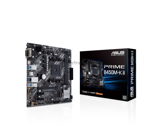 Материнская плата ASUS PRIME B450M-K II, Socket AM4, AMD B450, 2xDDR4, 4xSATA, 1xM.2, 1xPCI-E 3.0 x16, 2xPCI-E x1, 1xDVI-D, 1xHDMI, 1xVGA, 1x 1Gb LAN, 4xUSB-A 3.2 Gen 1, 2xUSB-A 2.0, 3x3.5 мм, 7.1, Micro-ATX