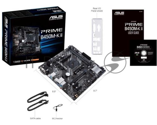 Материнская плата ASUS PRIME B450M-K II, Socket AM4, AMD B450, 2xDDR4, 4xSATA, 1xM.2, 1xPCI-E 3.0 x16, 2xPCI-E x1, 1xDVI-D, 1xHDMI, 1xVGA, 1x 1Gb LAN, 4xUSB-A 3.2 Gen 1, 2xUSB-A 2.0, 3x3.5 мм, 7.1, Micro-ATX