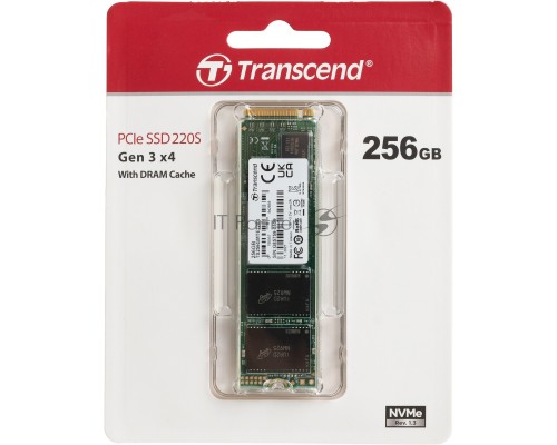 Накопитель SSD Transcend MTE220S SSD 256GB, 3D TLC, M.2 (2280), PCIe Gen 3.0 x4, NVMe, R3300/W1100, TBW 550