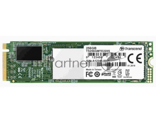 Накопитель SSD Transcend MTE220S SSD 256GB, 3D TLC, M.2 (2280), PCIe Gen 3.0 x4, NVMe, R3300/W1100, TBW 550