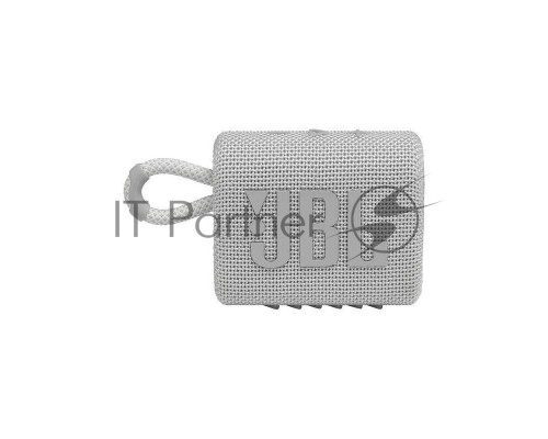 Портативная акустика, JBL GO 3 белый Bluetooth 5.1, мощность 4.2 Вт RMS, время зарядки аккумулятора 2,5 ч, время воспроизведения контента до 5ч, вес 209 г, цвет белый