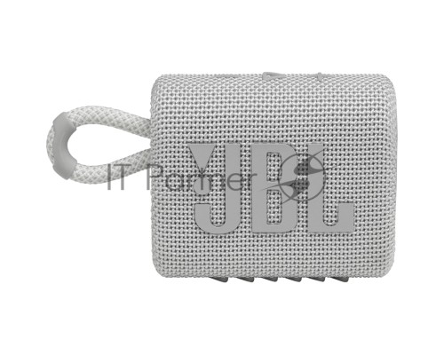 Портативная акустика, JBL GO 3 белый Bluetooth 5.1, мощность 4.2 Вт RMS, время зарядки аккумулятора 2,5 ч, время воспроизведения контента до 5ч, вес 209 г, цвет белый