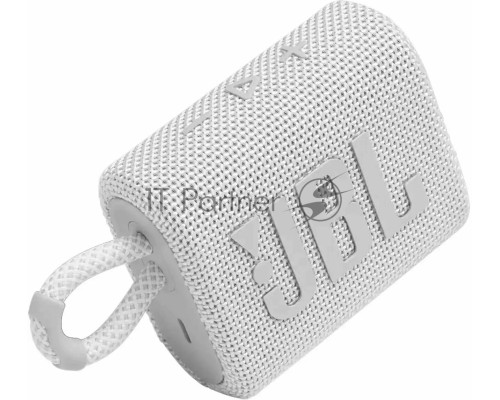 Портативная акустика, JBL GO 3 белый Bluetooth 5.1, мощность 4.2 Вт RMS, время зарядки аккумулятора 2,5 ч, время воспроизведения контента до 5ч, вес 209 г, цвет белый