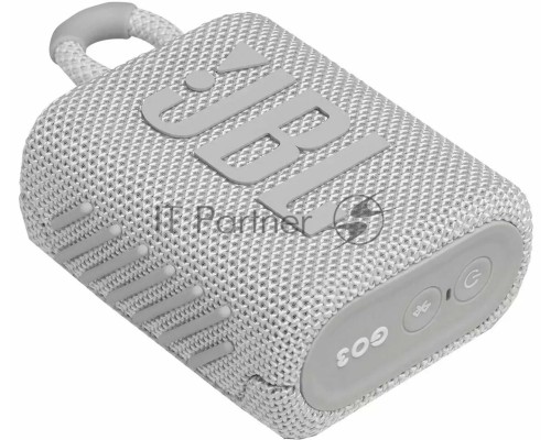 Портативная акустика, JBL GO 3 белый Bluetooth 5.1, мощность 4.2 Вт RMS, время зарядки аккумулятора 2,5 ч, время воспроизведения контента до 5ч, вес 209 г, цвет белый