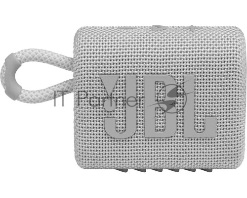 Портативная акустика, JBL GO 3 белый Bluetooth 5.1, мощность 4.2 Вт RMS, время зарядки аккумулятора 2,5 ч, время воспроизведения контента до 5ч, вес 209 г, цвет белый