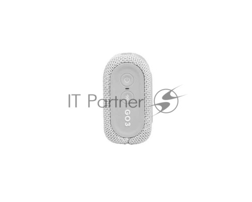 Портативная акустика, JBL GO 3 белый Bluetooth 5.1, мощность 4.2 Вт RMS, время зарядки аккумулятора 2,5 ч, время воспроизведения контента до 5ч, вес 209 г, цвет белый