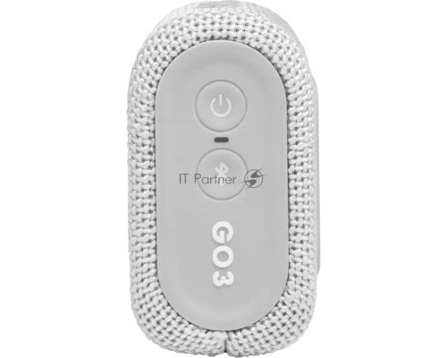 Портативная акустика, JBL GO 3 белый Bluetooth 5.1, мощность 4.2 Вт RMS, время зарядки аккумулятора 2,5 ч, время воспроизведения контента до 5ч, вес 209 г, цвет белый