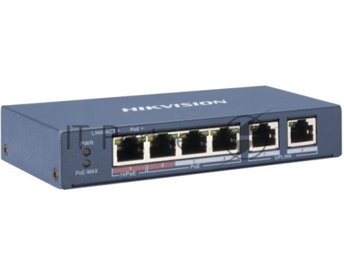 Коммутатор Hikvision DS-3E0106P-E/M 6x100Mb 4PoE+ 35W неуправляемый