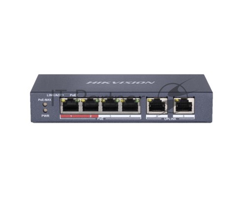 Коммутатор Hikvision DS-3E0106P-E/M 6x100Mb 4PoE+ 35W неуправляемый