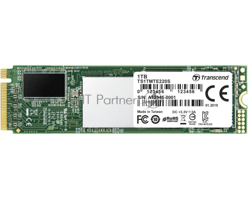 Накопитель SSD Transcend MTE220S SSD 1TB, 3D TLC, M.2 (2280), PCIe Gen 3.0 x4, NVMe, R3400/W1900, TBW 2200