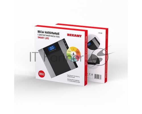 Весы напольные электронные до 180 кг с диагностикой, черные SMART Life Rexant