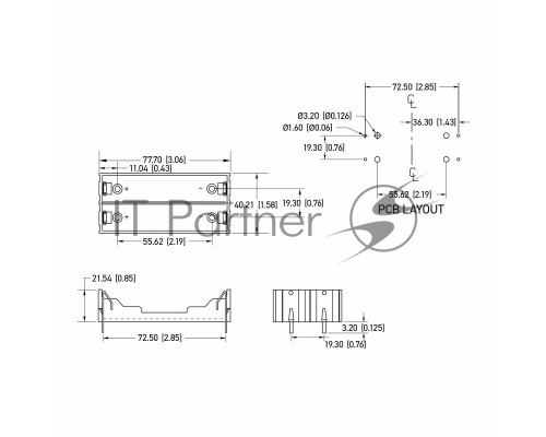Батарейный отсек 2х18650 Li-ion (на плату)