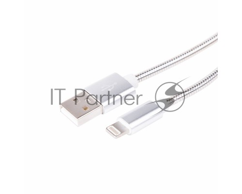 USB кабель для iPhone 5/6/7 моделей, шнур в металлической оплетке серебристый REXANT