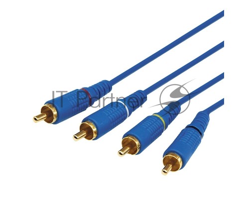 Шнур 4 RCA - 4 RCA, длина 2 метра, синий (GOLD) REXANT