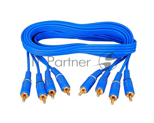 Шнур 4 RCA - 4 RCA, длина 2 метра, синий (GOLD) REXANT