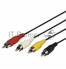 Шнур REXANT 4 RCA - 4 RCA, 3 м, черный (10 шт./уп.)