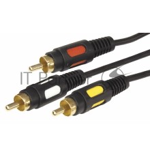 Шнур 3 RCA - 3 RCA, длина 5 метров, черный (GOLD) REXANT