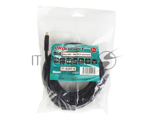 Шнур HDMI - HDMI с фильтрами, длина 7 метров (GOLD) (PE пакет) PROconnect