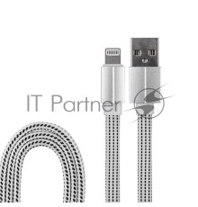 USB кабель для iPhone 5/6/7/8/X моделей, белый текстиль, 1 метр (плоский шнур) REXANT