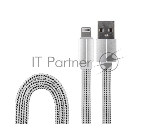 USB кабель для iPhone 5/6/7/8/X моделей, белый текстиль, 1 метр (плоский шнур) REXANT