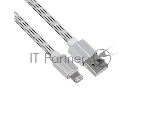 USB кабель для iPhone 5/6/7/8/X моделей, белый текстиль, 1 метр (плоский шнур) REXANT