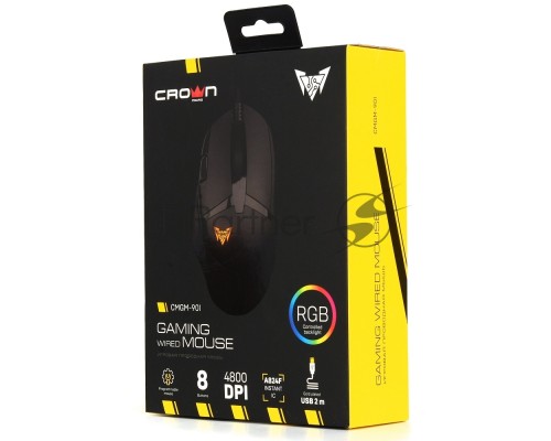 Мышь проводная Crown CMGM-901 черный, 4800 dpi, USB, кнопки - 8