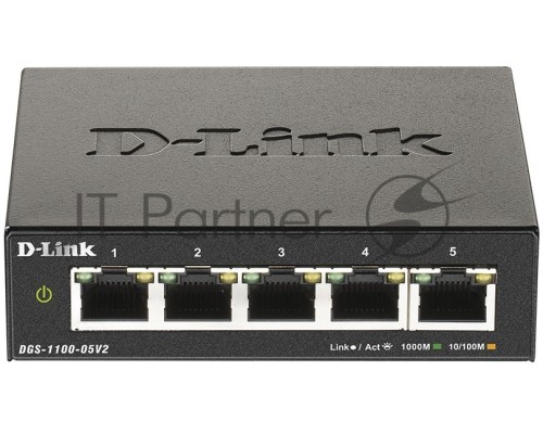 Коммутатор D-Link DGS-1100-05V2/A1A, L2 Smart Switch with 5 10/100/1000Base-T ports.8K Mac address, 802.3x Flow Control, Port Trunking, Port Mirroring, IGMP Snooping, 32 of 802.1Q VLAN, VID range 1-4094, Loopba