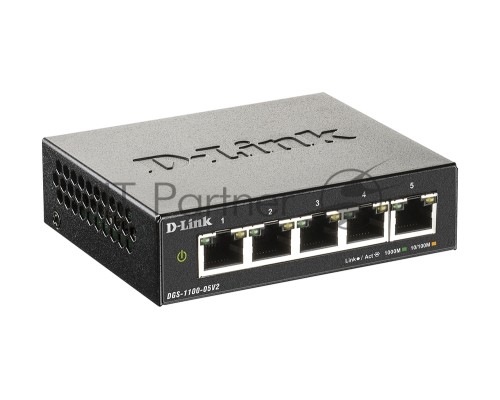 Коммутатор D-Link DGS-1100-05V2/A1A, L2 Smart Switch with 5 10/100/1000Base-T ports.8K Mac address, 802.3x Flow Control, Port Trunking, Port Mirroring, IGMP Snooping, 32 of 802.1Q VLAN, VID range 1-4094, Loopba
