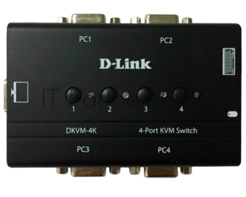 Переключатель D-Link DKVM-4K/B2B, 4-port KVM Switch with VGA and PS/2 ports.Control 4 computers from a single keyboard, monitor, mouse, Supports video resolutions up to 2048 x 1536, Switching using front panel but