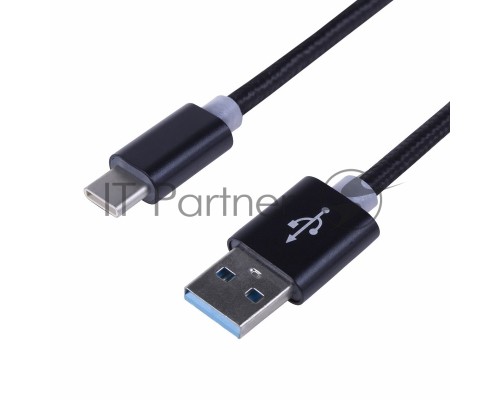 Шнур USB 3.1 type C (male)-USB 2.0 (male) в тканевой оплетке 1 м черный REXANT