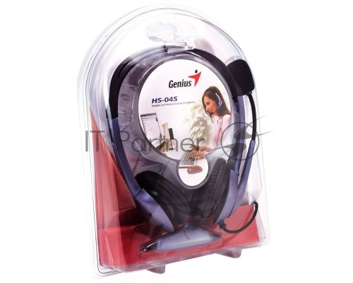 Проводная гарнитура Genius HS-04S (крепление - оголовье, накладные наушники, разъем mini jack 3.5 мм, фиксированное крепление микрофона.) Цвет сиреневый.