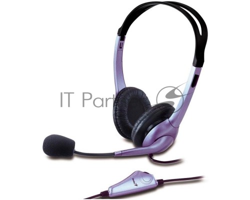 Проводная гарнитура Genius HS-04S (крепление - оголовье, накладные наушники, разъем mini jack 3.5 мм, фиксированное крепление микрофона.) Цвет сиреневый.