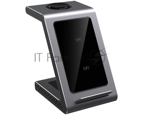 Зарядное устройство Prestigio ReVolt A8, 3-in-1 wireless charging station for iPhone, Apple Watch, AirPods, wilreless output for phone 7.5W/10W, wireless output for AirPods 5W, wireless output for Apple Watch 2.5W, material: aluminum+tempered glass, spac