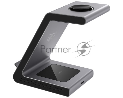 Зарядное устройство Prestigio ReVolt A8, 3-in-1 wireless charging station for iPhone, Apple Watch, AirPods, wilreless output for phone 7.5W/10W, wireless output for AirPods 5W, wireless output for Apple Watch 2.5W, material: aluminum+tempered glass, spac
