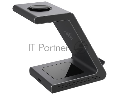 Зарядное устройство Prestigio ReVolt A8, 3-in-1 wireless charging station for iPhone, Apple Watch, AirPods, wilreless output for phone 7.5W/10W, wireless output for AirPods 5W, wireless output for Apple Watch 2.5W, material: aluminum+tempered glass, spac