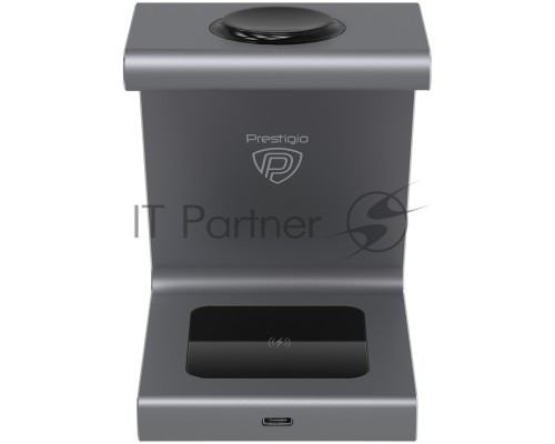 Зарядное устройство Prestigio ReVolt A8, 3-in-1 wireless charging station for iPhone, Apple Watch, AirPods, wilreless output for phone 7.5W/10W, wireless output for AirPods 5W, wireless output for Apple Watch 2.5W, material: aluminum+tempered glass, spac