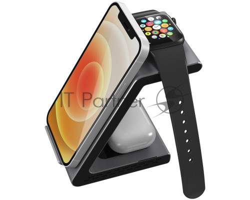 Зарядное устройство Prestigio ReVolt A8, 3-in-1 wireless charging station for iPhone, Apple Watch, AirPods, wilreless output for phone 7.5W/10W, wireless output for AirPods 5W, wireless output for Apple Watch 2.5W, material: aluminum+tempered glass, spac
